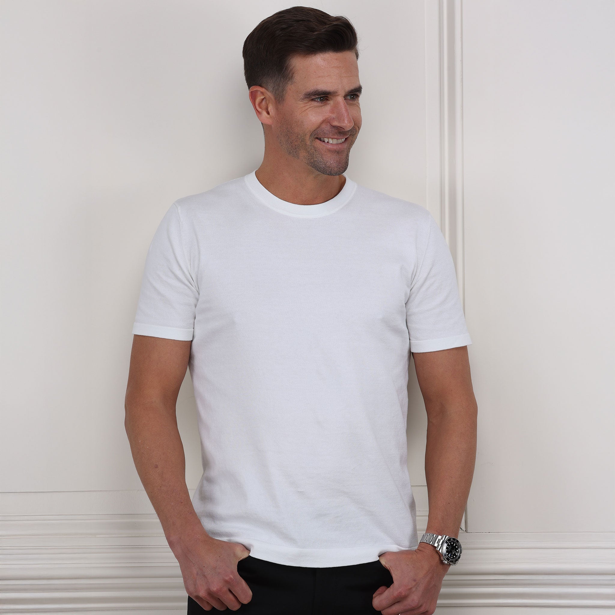 Lucca Luxury Touch Cotton and Silk T-Shirt White